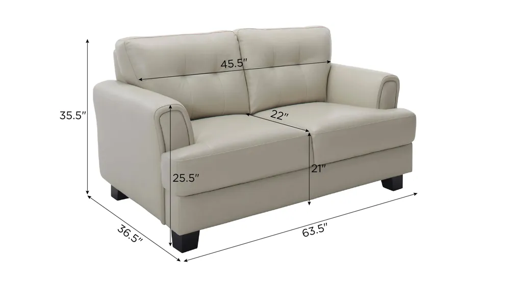 Diego Leather Loveseat Dimensions