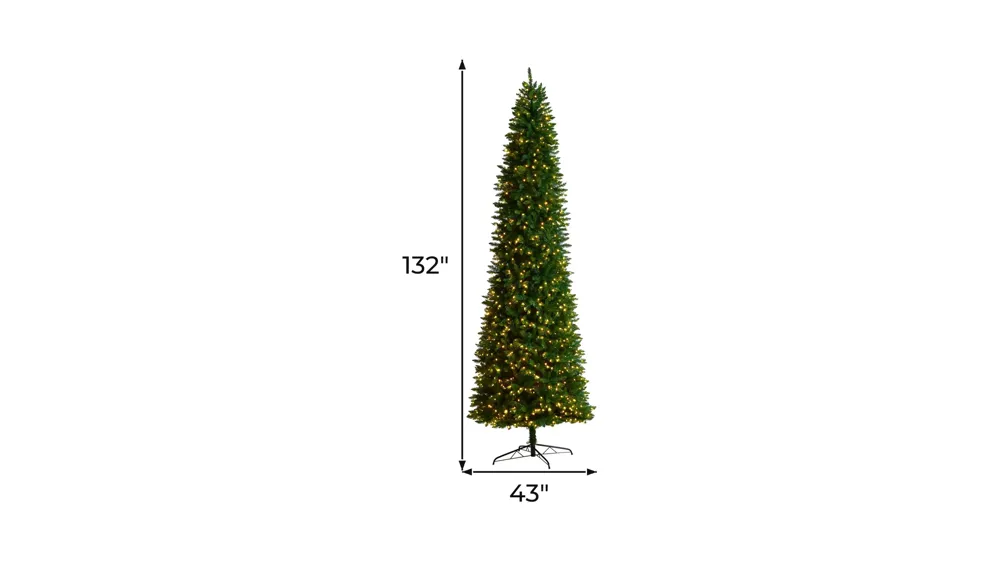 11' Slim Green Mountain Pine Artificial Christmas Tree with Clear LED Lights and Bendable Branches Dimensions