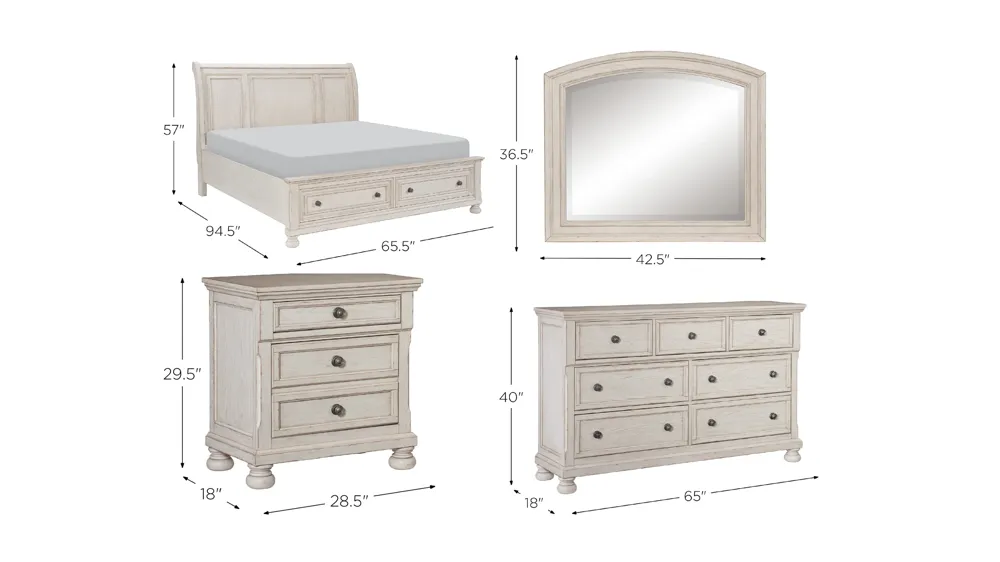 Donegan 5-pc. Sleigh Platform Storage Bedroom Set Dimensions