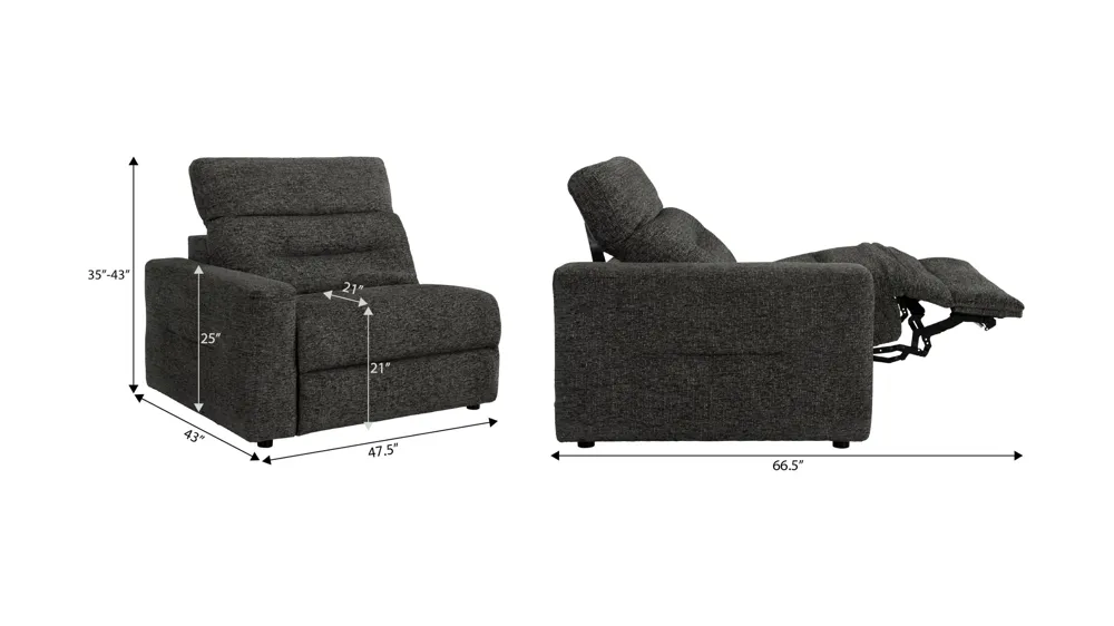Bradbury Left Arm Facing Dual Power Recliner Dimensions