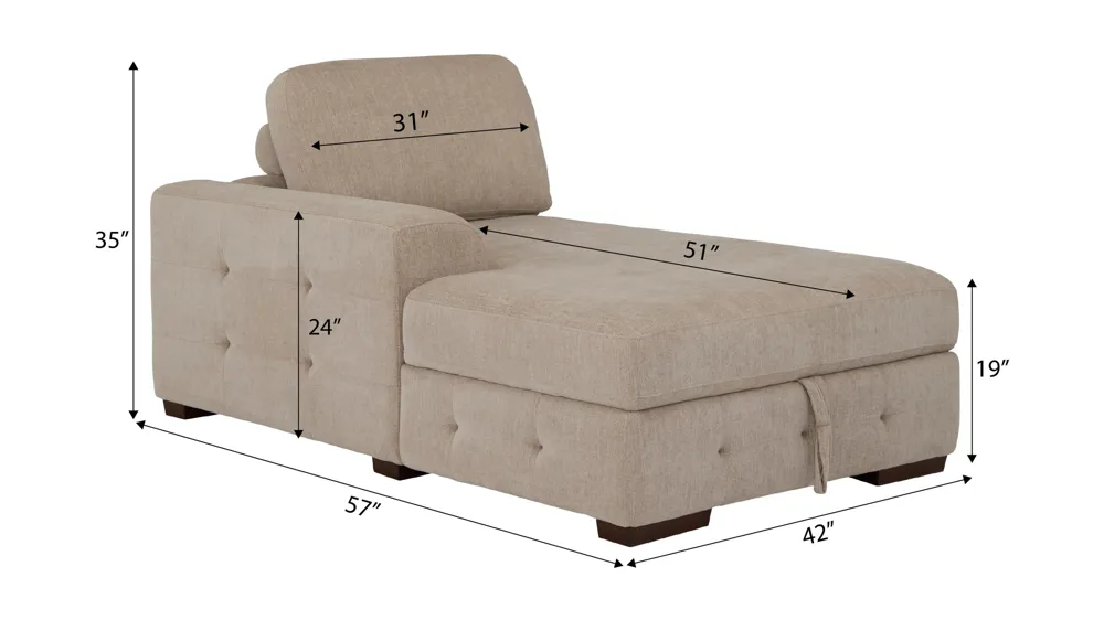 Dolman Left Arm Facing Chaise with Storage Dimensions