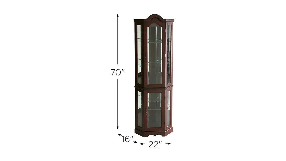 Kington Lighted Corner Curio Cabinet - Mahogany. Dimensions