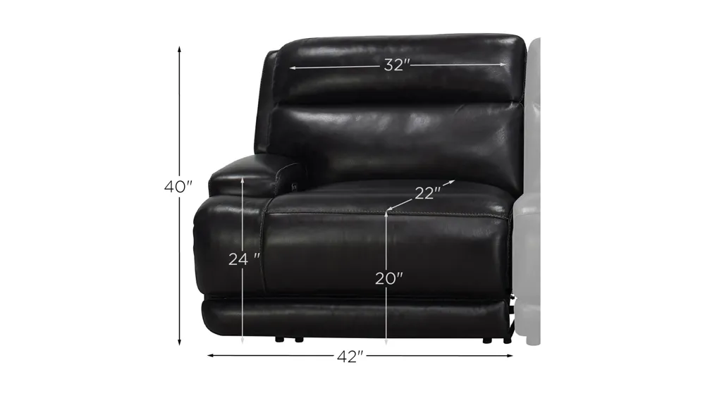 Tompkins Leather Left Arm Facing Power Recliner w/ Power Headrest Dimensions