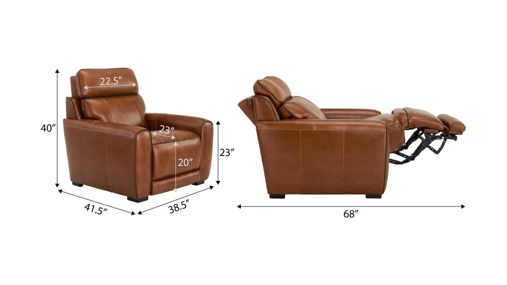 Titan Triple Power Leather Recliner w/Immersive Audio, Heat and Massage Dimensions