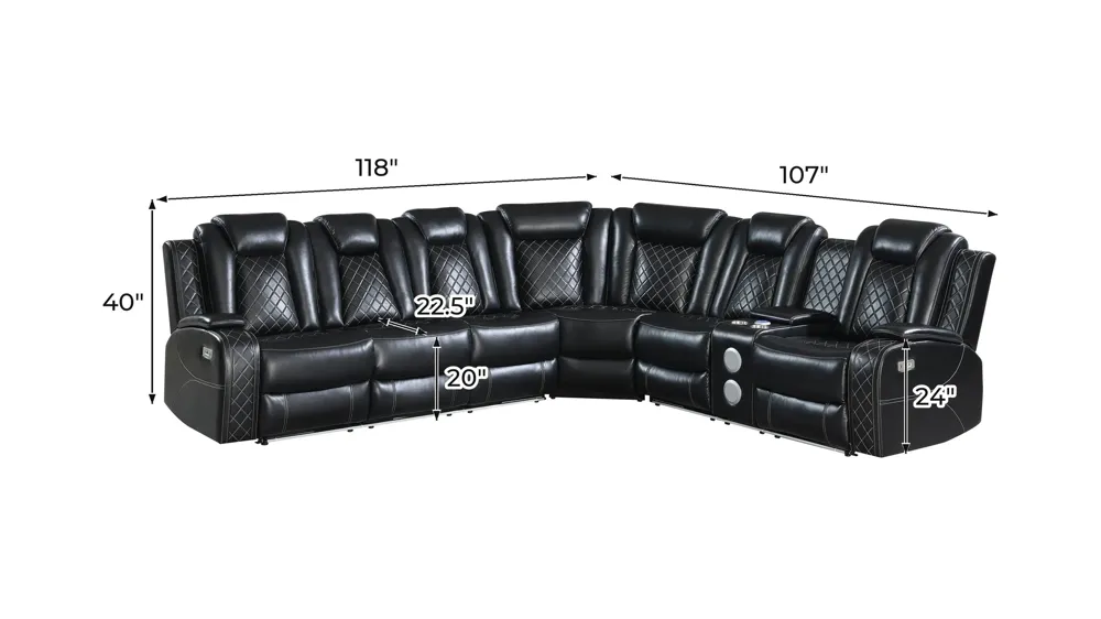 Orion II 3-pc. Power Sectional Dimensions