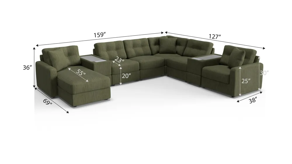 ModularOne 8-pc. Sectional w/Two Power Consoles Dimensions