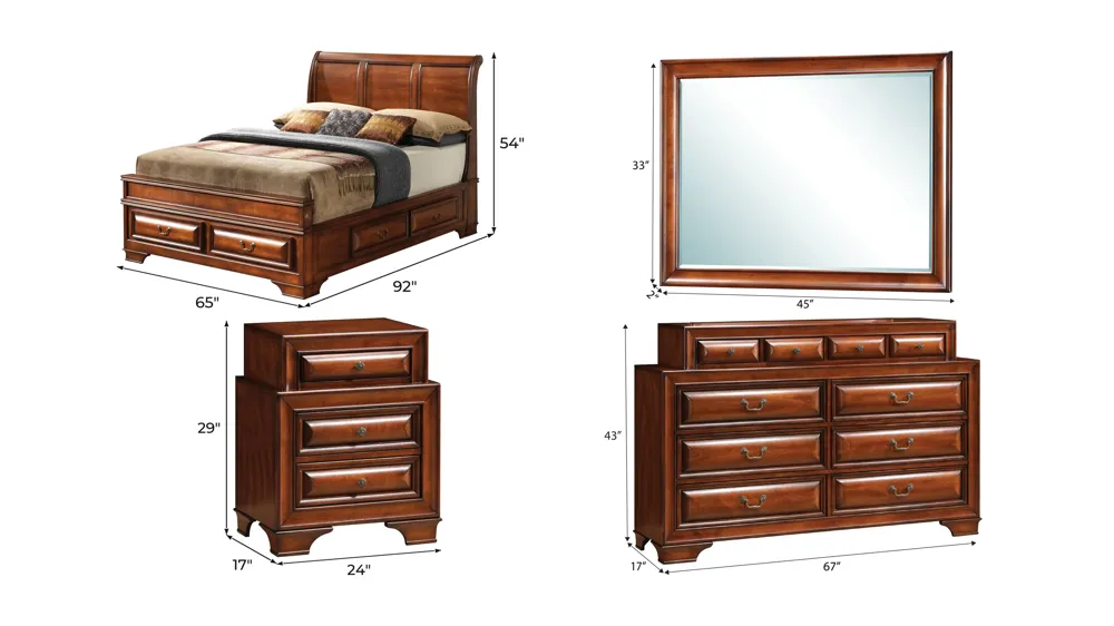Sarasota 4-pc. Storage Bedroom Set Dimensions