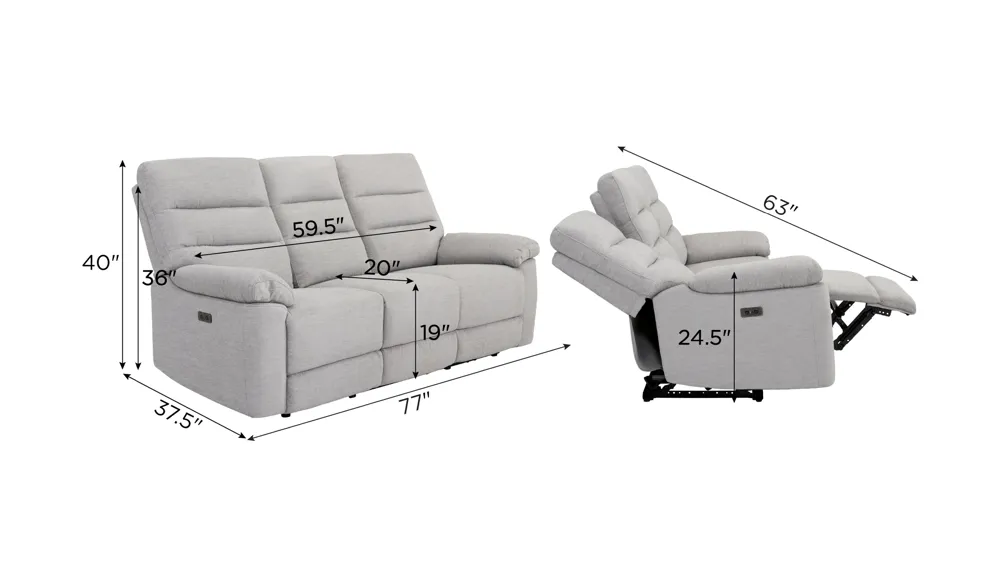 Bennington Power Living Room Set Dimensions