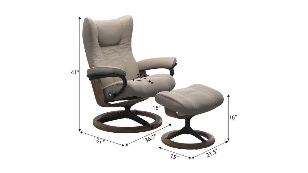 Wing Large Signature Chair & Ottoman Dimensions