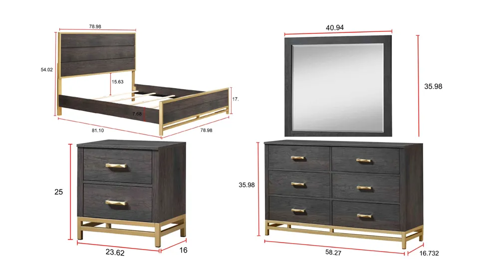 Trevor 4-pc. Bedroom Set Dimensions