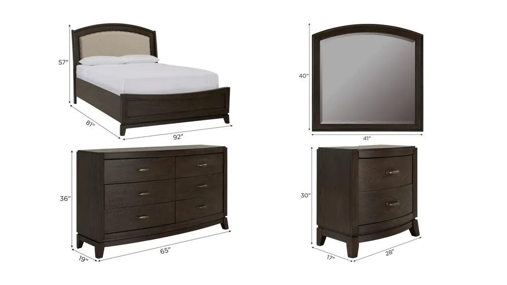 Coralie 4-pc. Upholstered Panel Bedroom Set Dimensions