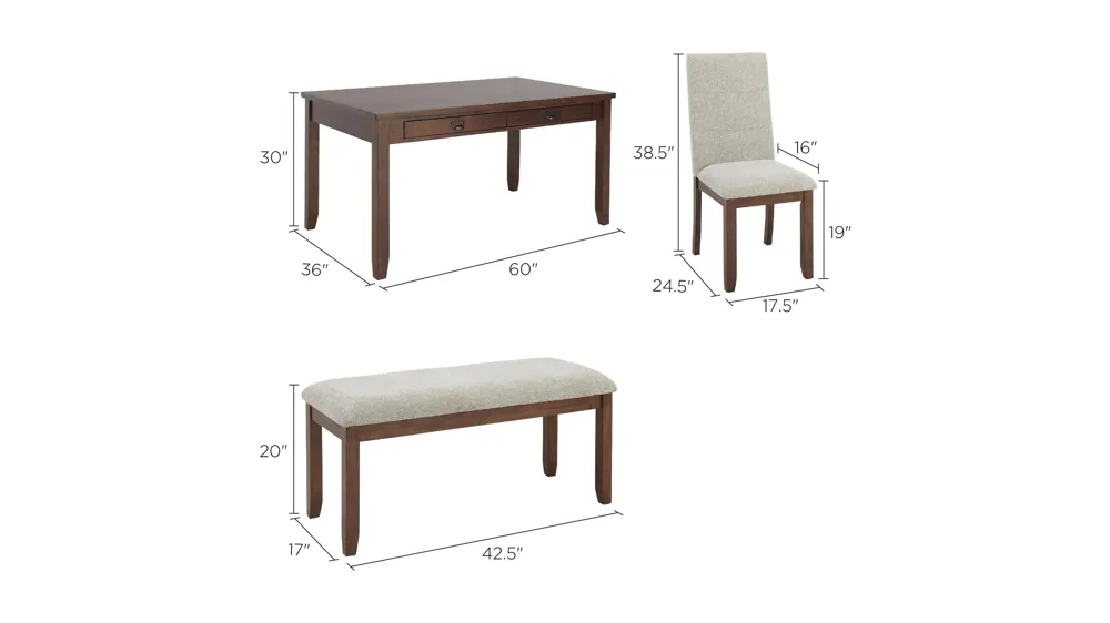 Saunders 4-pc. Dining Set With Bench Dimensions