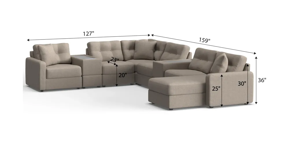 ModularOne 8-pc. Sectional w/One Power Console Dimensions