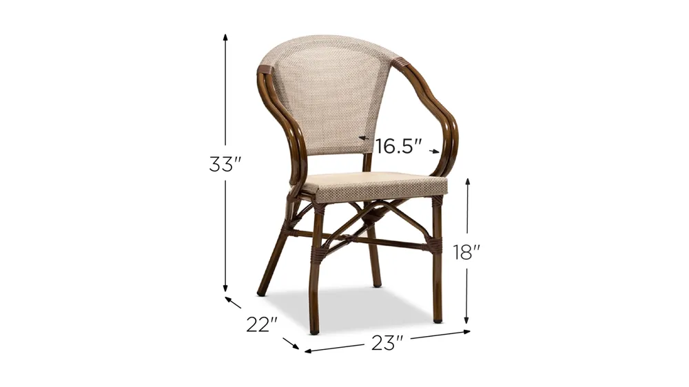 Artus Outdoor Stackable Bistro Dining Chair Dimensions