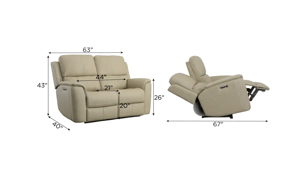 Henrick Triple Power Leather Loveseat Dimensions