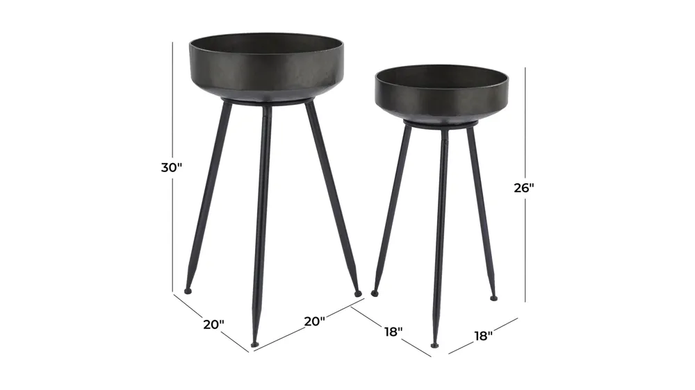 Ivy Collection Black Metal Planter Set of 2 Dimensions