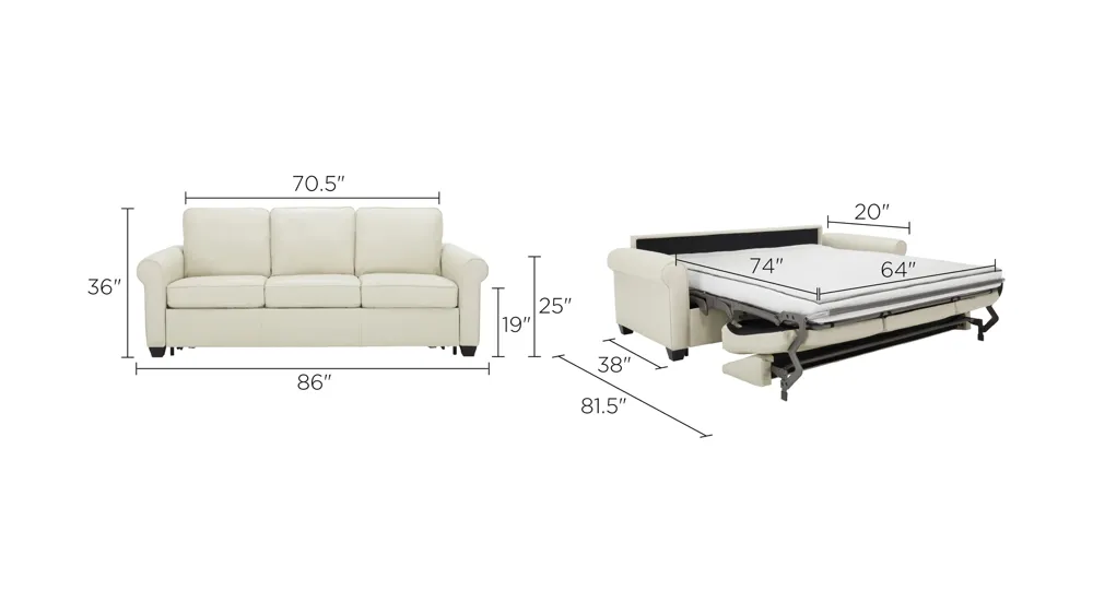 Elick Leather Queen Sleeper Sofa Dimensions