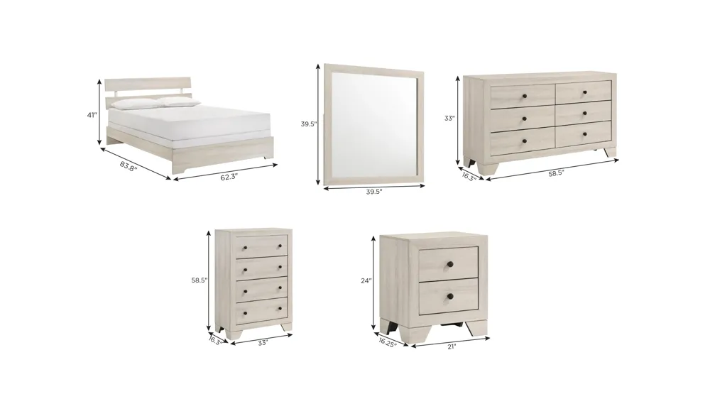 Atticus 5-pc. Bedroom Set Dimensions