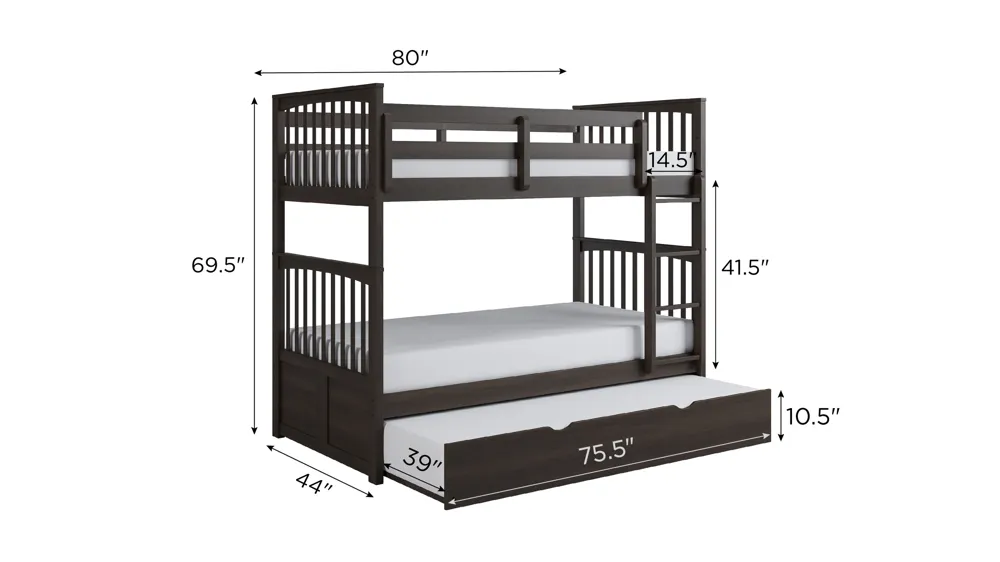 Apollo Bunk Bed with Trundle Dimensions