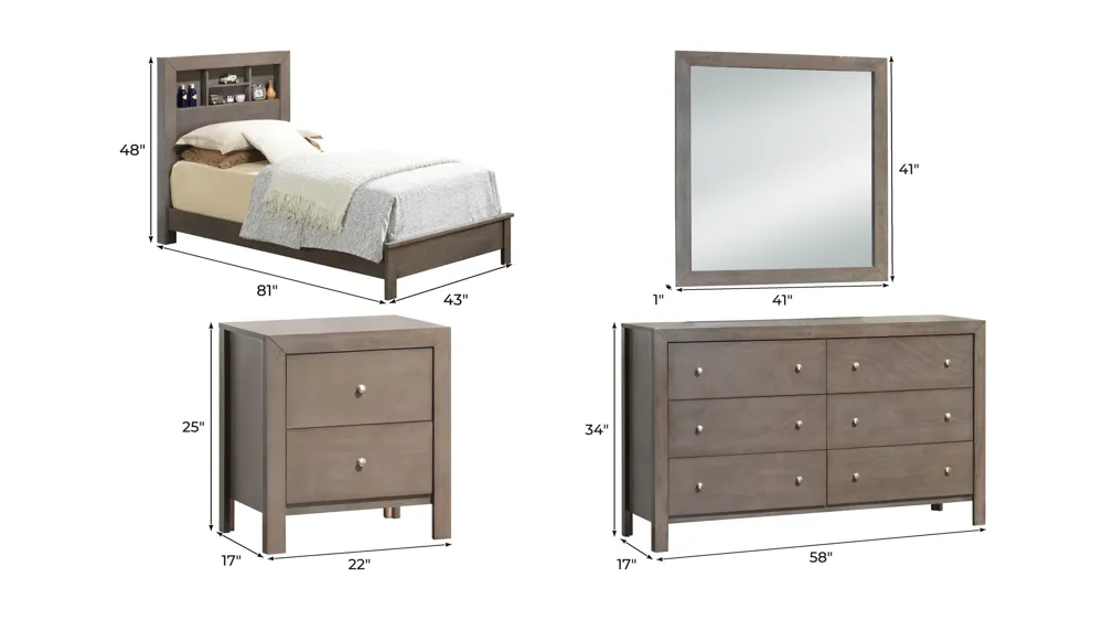 Burlington 4-pc. Bookcase Bedroom Set Dimensions