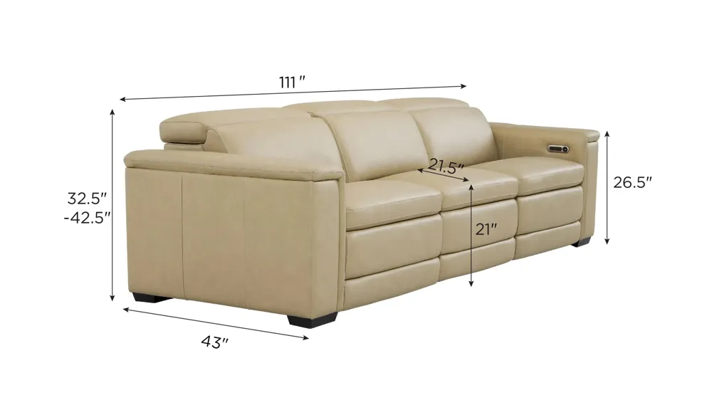 Finnegan 3-pc. Dual Power Sofa Dimensions