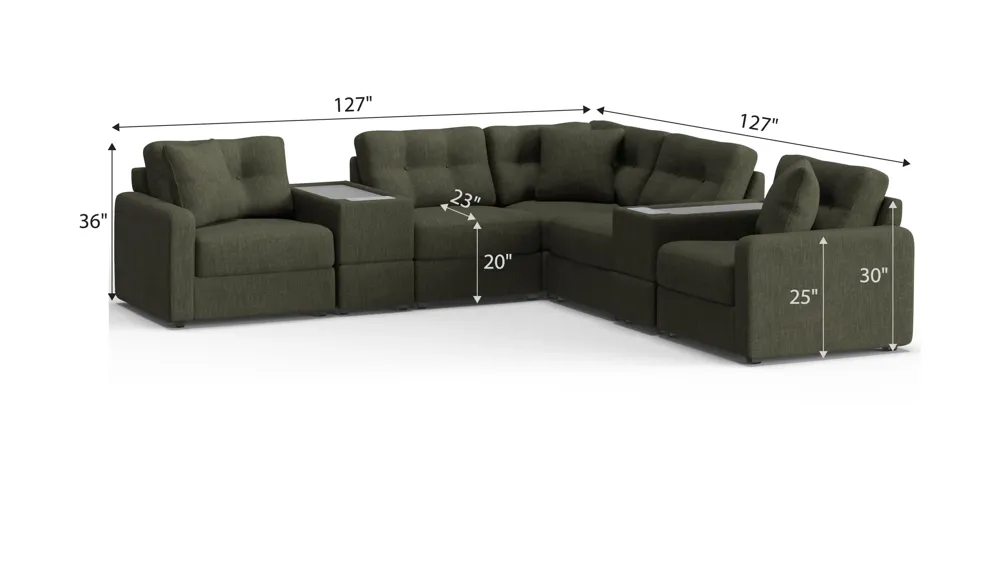 ModularOne 7-pc. Sectional w/Two PowerConsole Dimensions