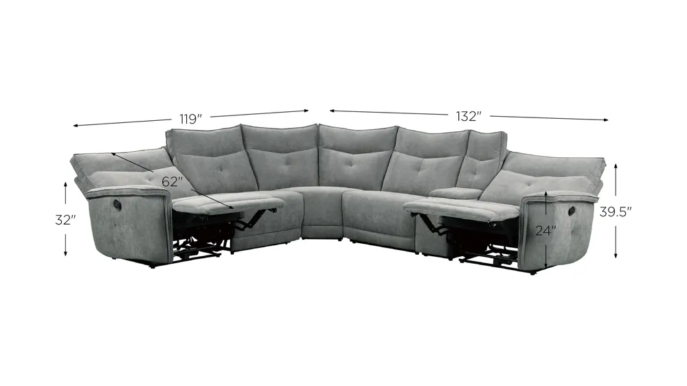 Graceland 6-pc. Sectional Sofa w/Power Headrests Dimensions
