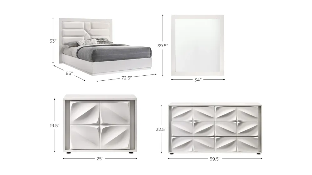 Amsterdam 4-pc. Upholstered Panel Bedroom Set Dimensions