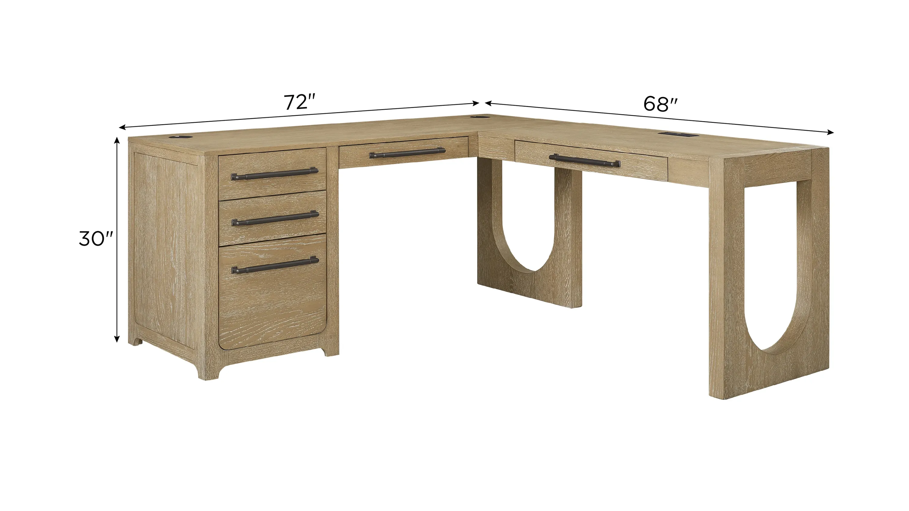 Martin Furniture Modern Wood Pedestal RHF Open Return, L-Shape, Light Brown Desk, image size:3000x1688