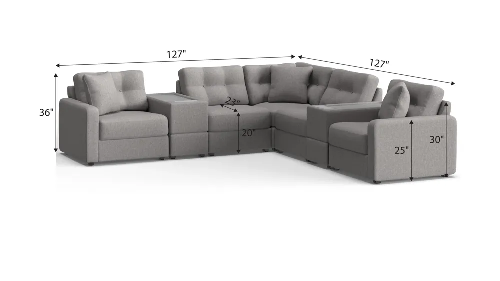 ModularOne 7-pc. Sectional w/Two Power Console Dimensions