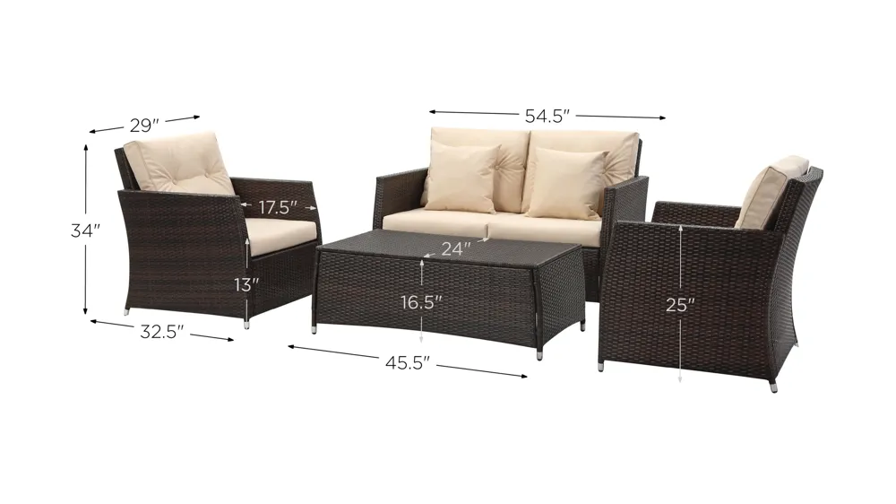 Parcer 4 Piece Outdoor Living Set Dimensions