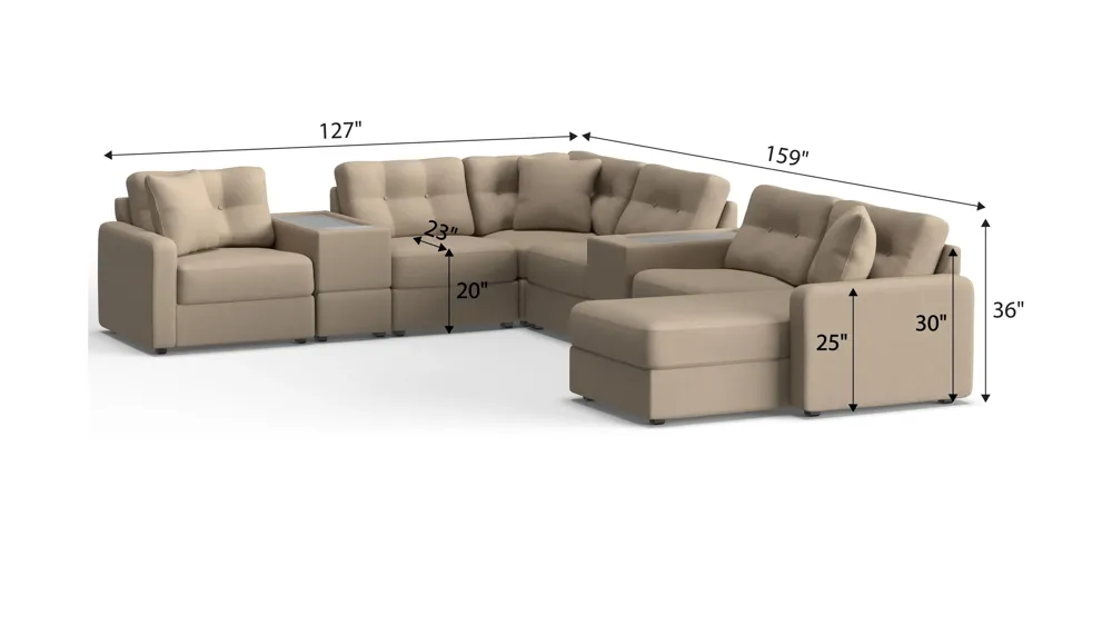 ModularOne 8-pc. Sectional w/One Power Console Dimensions