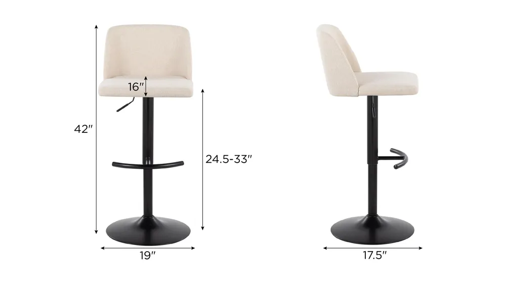 Toriano Adjustable Barstool - Set of 2 Dimensions
