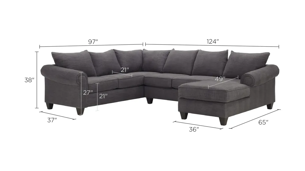 Piper 3-pc. Chenille Sectional Sofa Dimensions