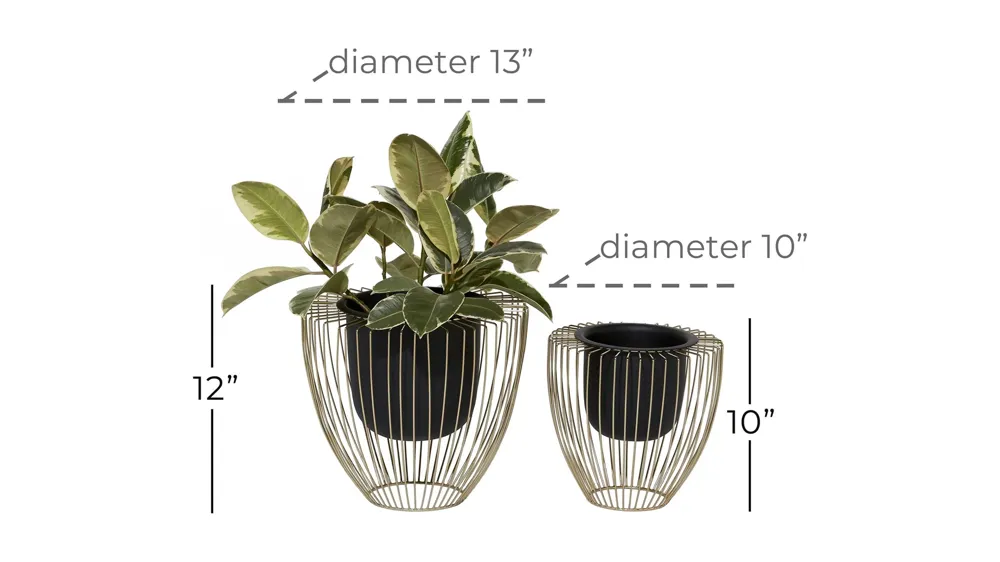 Ivy Collection Black Metal Planter Set of 2 Dimensions