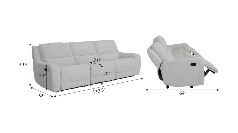 Miller 3-pc. Manual Sofa Dimensions