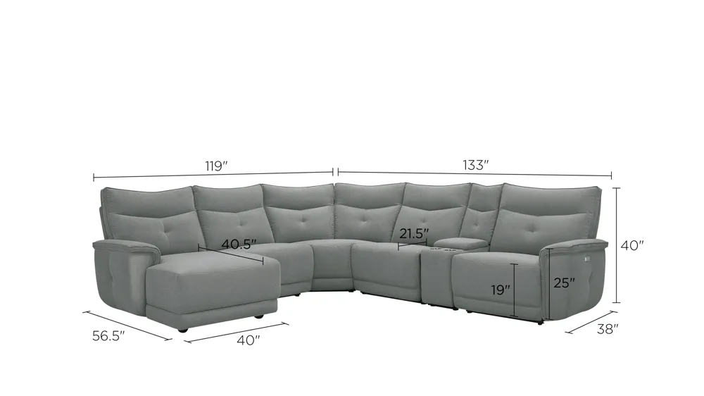 Graceland 6-pc. Sectional Sofa w/Power Headrests Dimensions