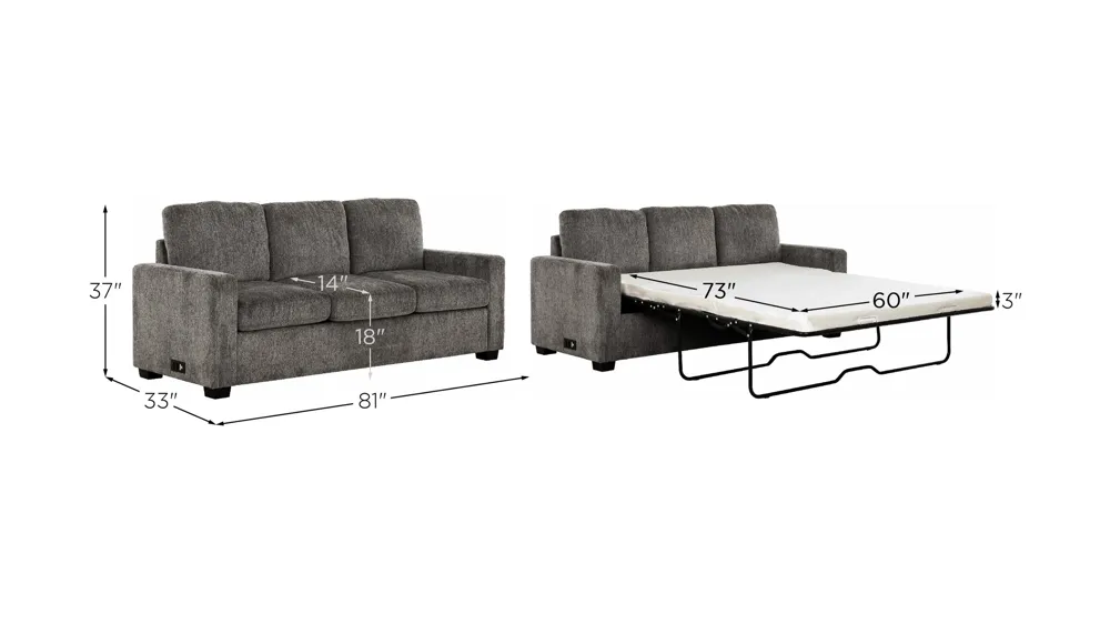 Valencia Convertible Sofa Bed with USB Dimensions
