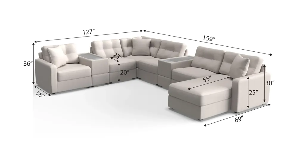 ModularOne 8-pc. Sectional w/Two Power Consoles Dimensions