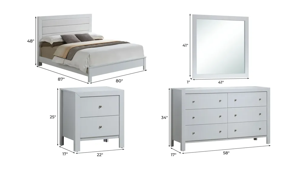 Burlington 4-pc. Upholstered Bedroom Set Dimensions