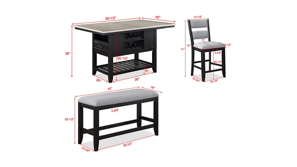 Frey 6-pc Counter Height Dining Set Dimensions