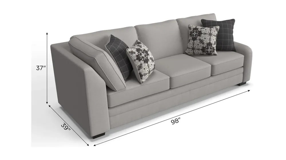 Caid Chenille Right Arm Facing Sofa w/ Return Dimensions