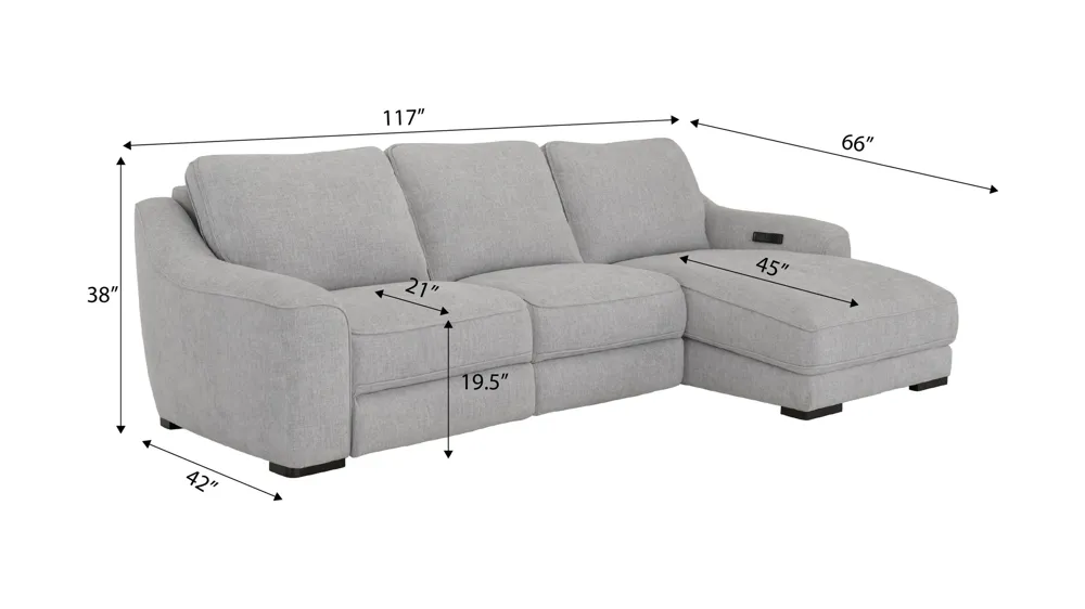 Atlas Dual Power 3-pc. Sofa Chaise Dimensions