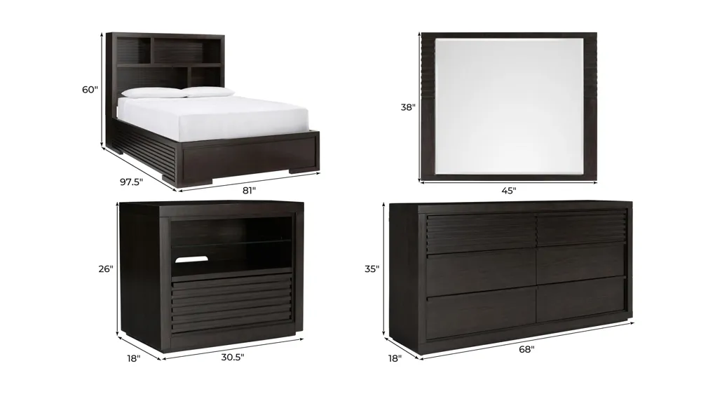 Nightingale 4-pc. Bookcase Bedroom Set Dimensions