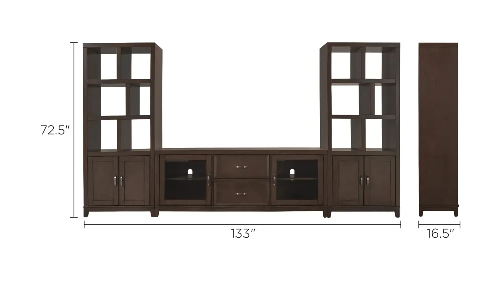 Granthom 3-pc. Wall Unit w/ 72" TV Console Dimensions