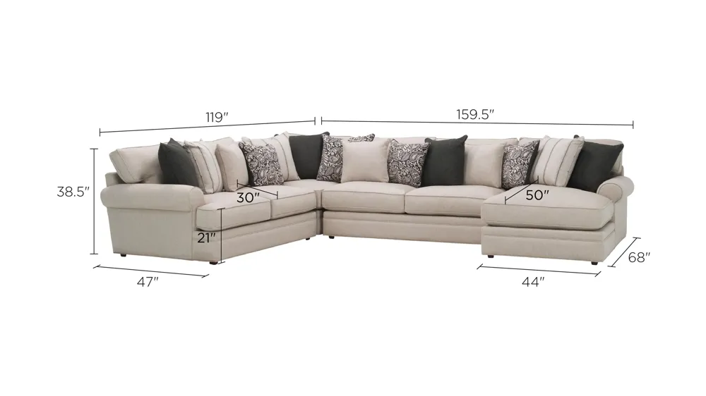 Wilkinson 4-pc. Sectional Sofa Dimensions