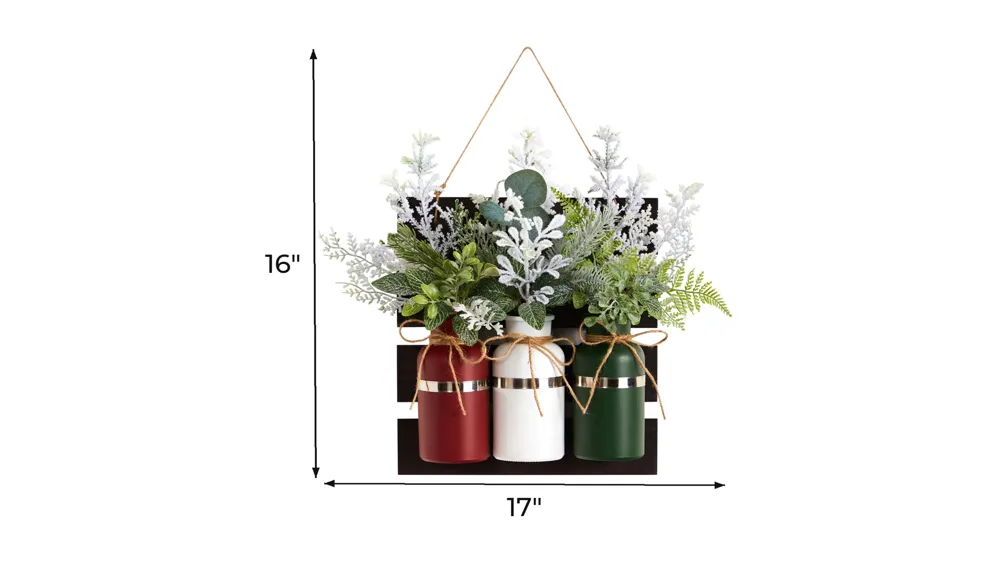 17" Holiday Foliage Hanging Mason Jar Artificial Arrangement Dimensions