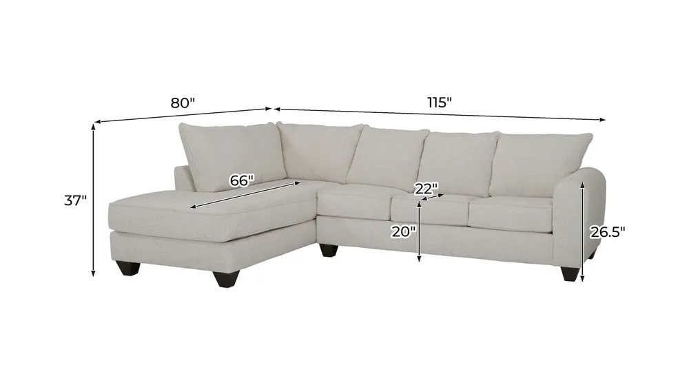 Jaden 2-pc. Sofa Chaise Dimensions