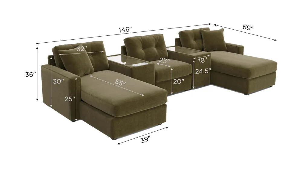 ModularOne 5-pc. Sectional w/One Power Console Dimensions