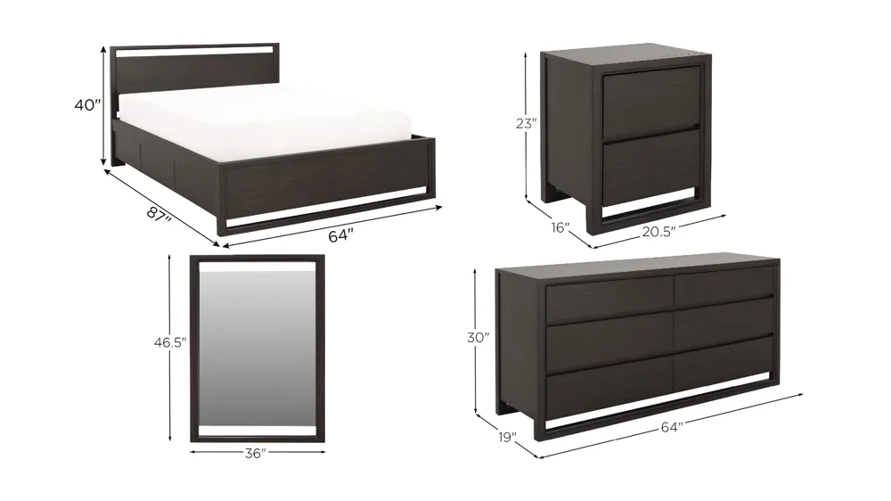 Aversa 4-pc. Bedroom Set w/ 1-Sided Storage Bed and 2-Drawer Nightstand Dimensions